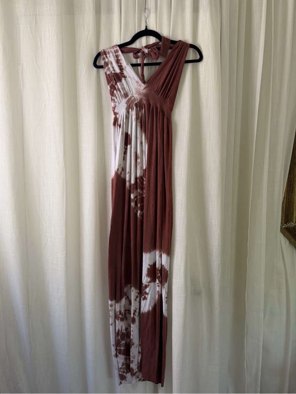 Love Tanjane / Anthropologie Halter Maxi Dress Tie Dye Rust Back Cutout S